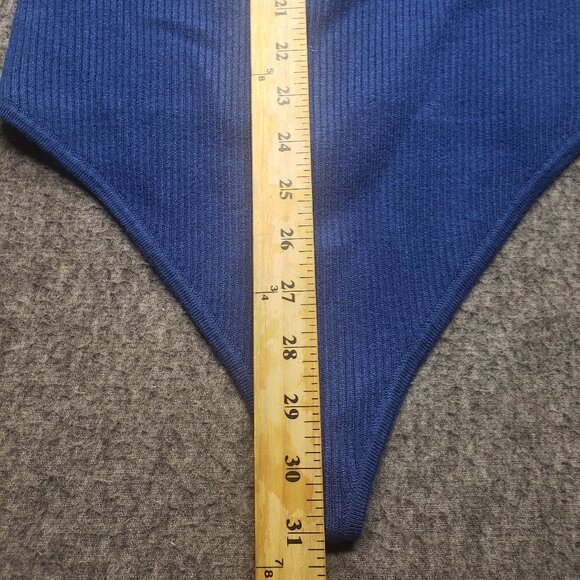 Abercrombie & Fitch Bodysuit Womens XL Blue Ribbed Knit Long Sleeve Wrap Deep V - Picture 7 of 9